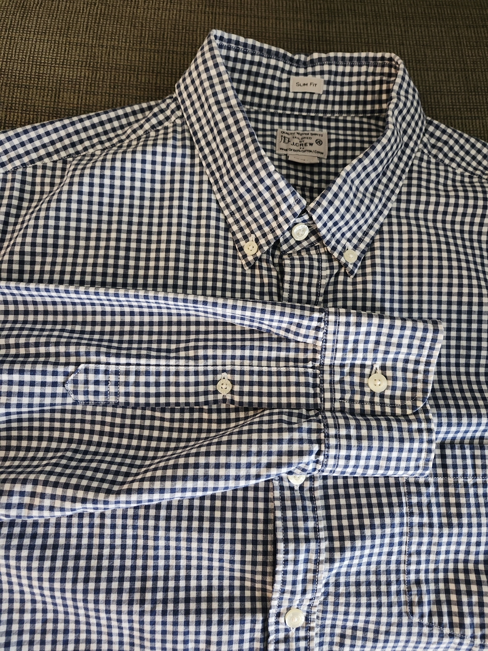 J. Crew Navy and White Gingham Button-Down Shirt